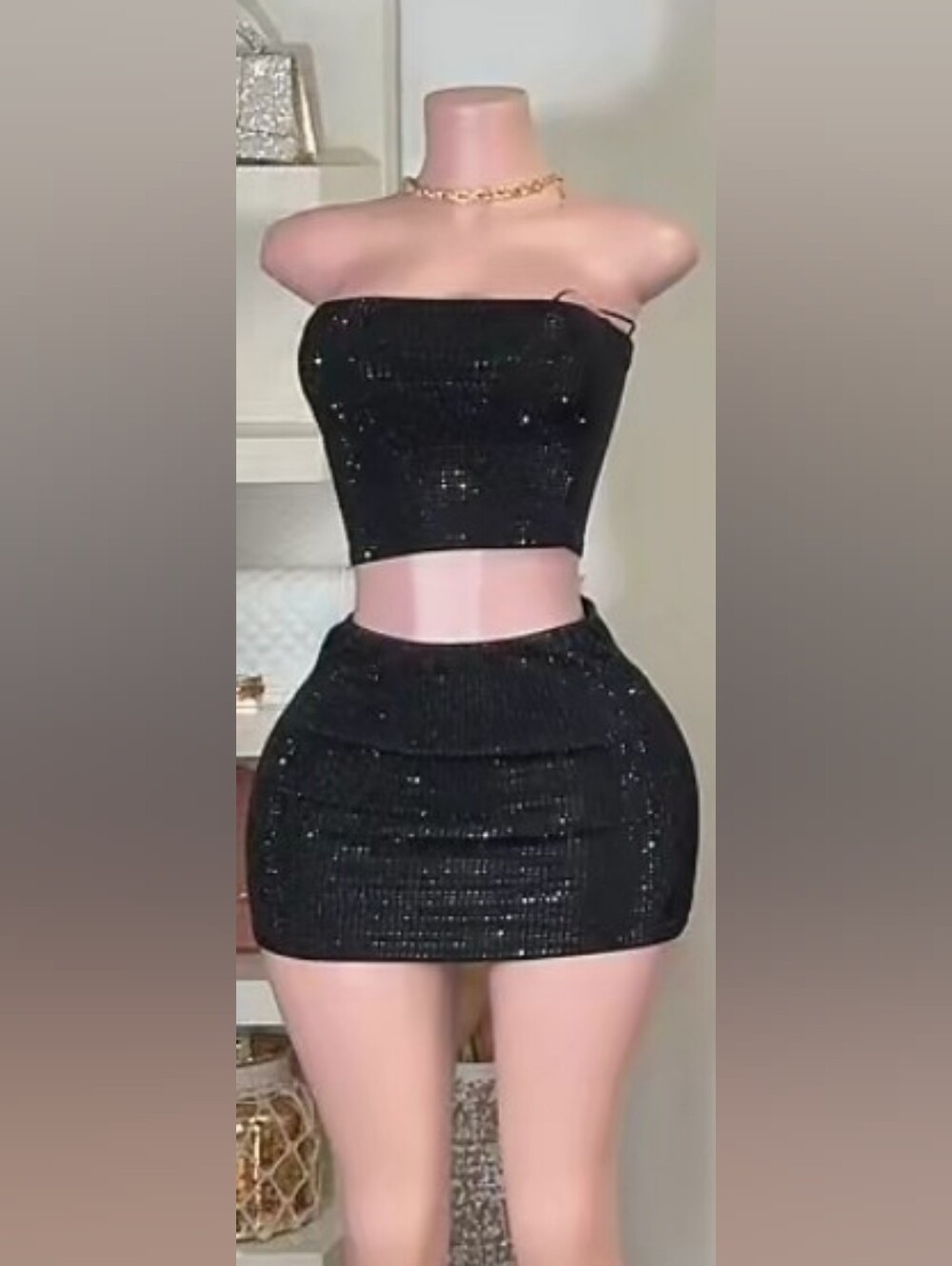 Rhinestone Skirt Set